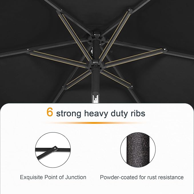 7.5ft Outdoor Umbrella Patio Umbrella with Solar Lights,18 LED Lighted Table Market Outdoor Umbrella, 2-Year-Non-Fading, for Pool, Deck, Garden,Backyard