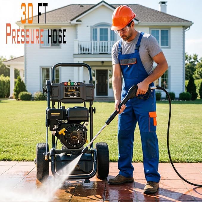 3500 PSI & 2.6GPM Gas Pressure Washer, Heavy Duty Power Washer, 30Ft High Pressure Hose&Soap Tank, 5 Adjustable Nozzles, EPA/CARB/ETL Compliant,Black
