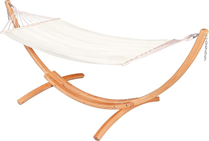 LA SIESTA® Chillounge Hammock with Spreader Bar & Wood Stand, Weatherproof Outdoor Hammock with Stand for Outside Patio Backyard, Wooden Hammock Stand, Heavy Duty Hammock and Stand -Max 265 Lbs, Beach