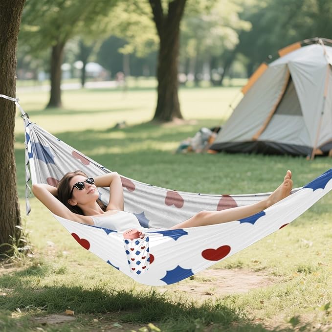 Red and Blue Love 4th of July Independence Day 330lb Capacity Outdoor Hammock Portable Hammock for Indoor Outdoor Patio Silla colgante para Patio Exterior