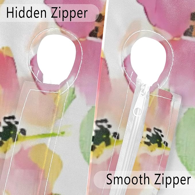 OSAM SPACE Outdoor Tablecloth with Umbrella Hole, Round Elastic Fitted Table Cloth with Invisible Zipper,Watercolor Flowers Picnic Patio Table Cover 45-56in