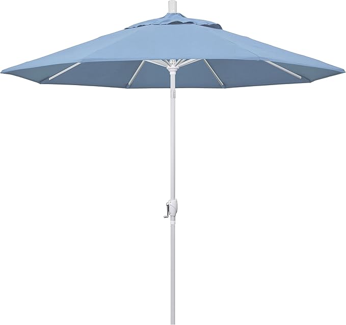 California Umbrella 9' Round Aluminum Market Umbrella, Crank Lift, Push Button Tilt, White Pole, Cilantro