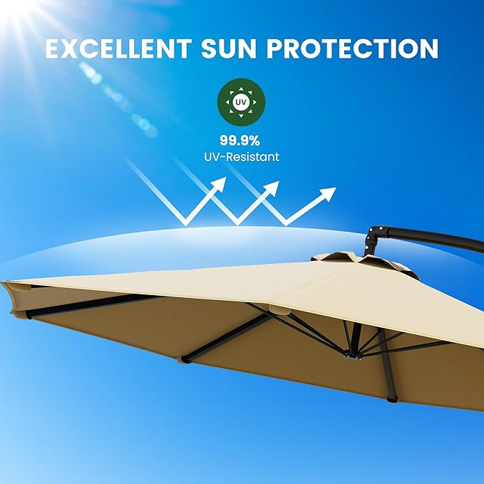 OLILAWN Cantilever Offset Patio Umbrellas, Outdoor 10 feet Large Patio Umbrella with Base Included, Upgraded Yarn-dyed Fabric Shade, Sturdy 8 Rids, 360 Degree Rotation & Easy Tilt Adjustment, for Resort Courtyard Hotel Leisure Zone Commercial Leisure T...