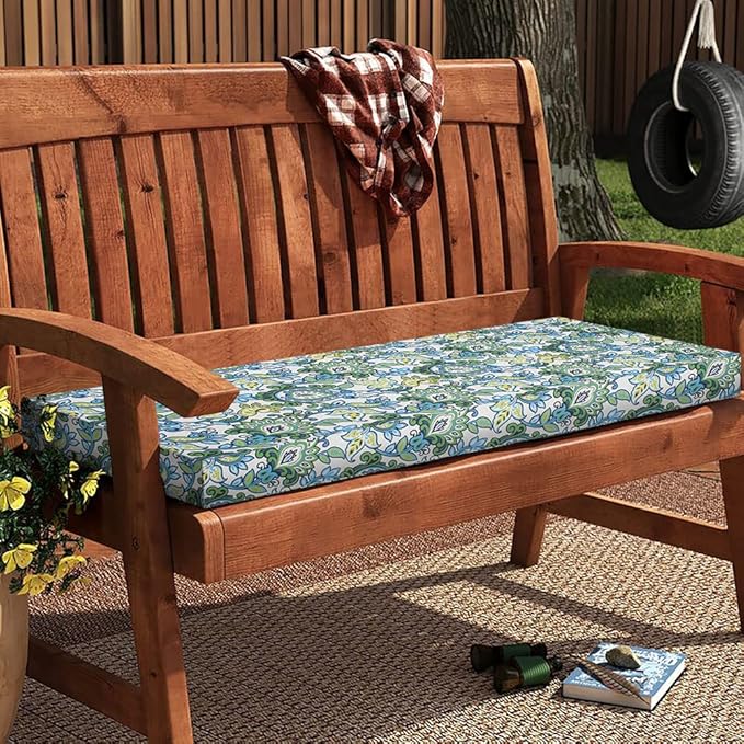 Magpie Fabrics Patio Bench Cushion Cover 48x18x3 Inch, NO Insert! Water Resistant UV Protection Outdoor Swing Loveseat Replacement Cover with Zipper, (Botanical Blue Green)