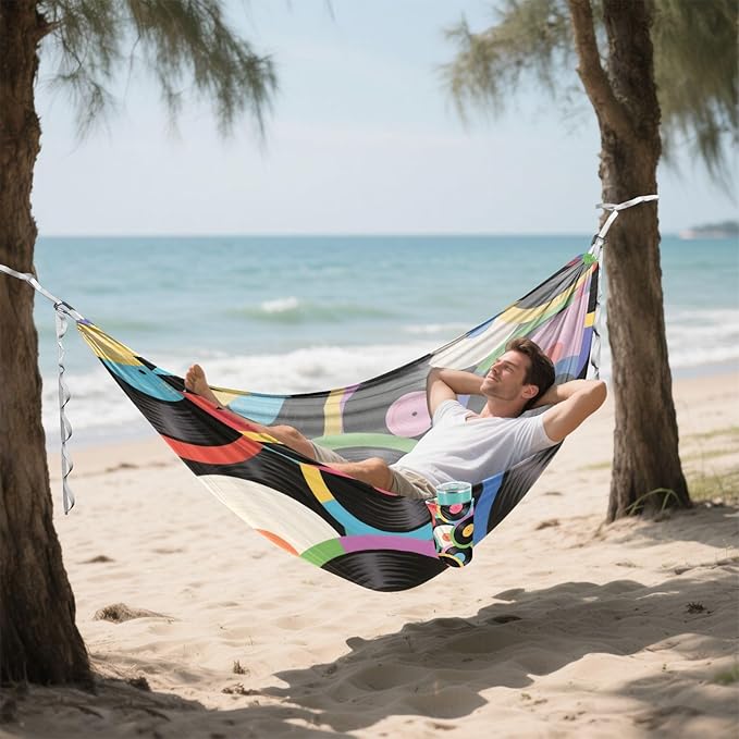 Colour Cartoon Record 330lb Capacity Outdoor Hammock with Tree Straps Swing Hammock for Outside Patio Backyard Poolside hamacas para adultos con soporte