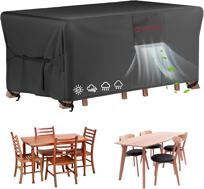 Velway Patio Furniture Cover Waterproof - Heavy-Duty 500D Upgraded Tear-resistant Outdoor Table Chair Set Cover with Windproof Buckles&Large Air Vent Anti-UV Rectangle Furniture Covers 67"x37"x28"