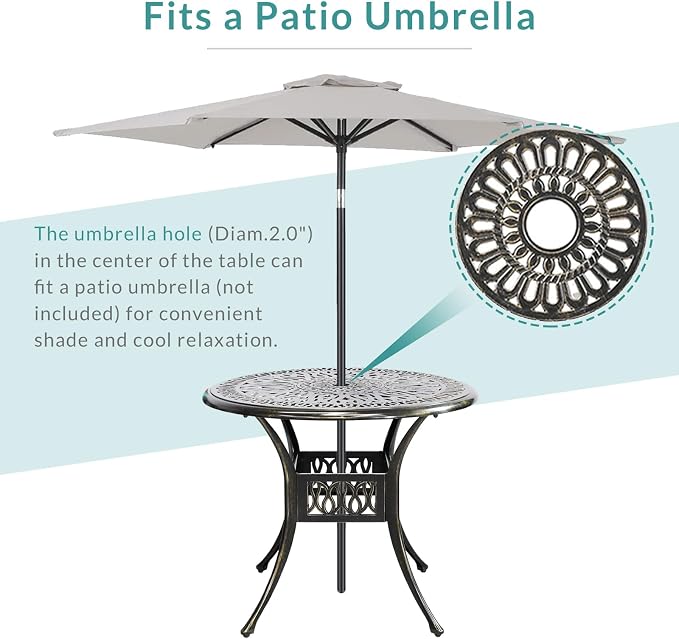 MEETWARM 5-Piece Outdoor Patio Dining Set, All-Weather Cast Aluminum Patio Conversation Set with 4 Cushions Swivel Rocker Chairs for Backyard Garden Deck and 35.4" Round Table, Chili Red