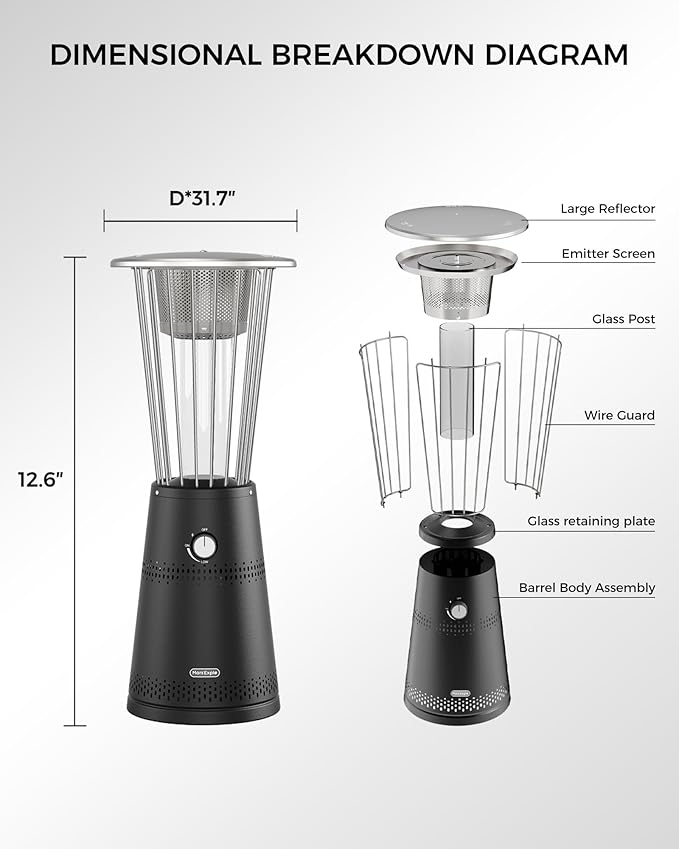 Tabletop Heater Patio Heater, 11,000 BTU Propane Patio Heater for Commercial, Balcony & Porch, Quartz Glass Tube, Portable Small Heater For Outdoor Use, Black