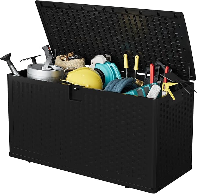 CABIHOME 73 Gallon Waterproof Outdoor Storage Box, Lockable Resin Deck Box for Package Delivery, Ideal for Furniture Cushions & Patio Deck Storage