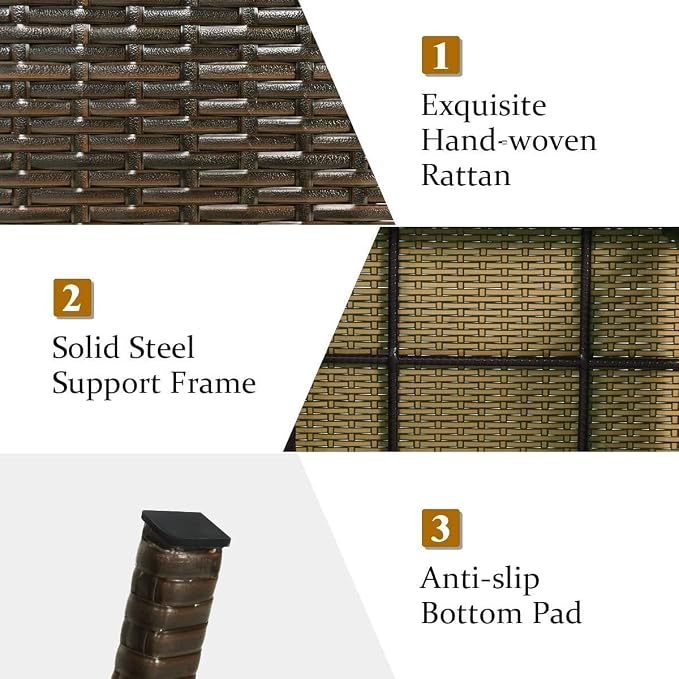 DREAMADE Rattan Side Table, Folding Small Patio Wicker Desk Outdoor Deck Furniture w/PE Rattan, Robust Metal Structure, Outdoor Coffee Table for Patio, Deck, Yard, Poolside, Garden, Balcony (Brown)