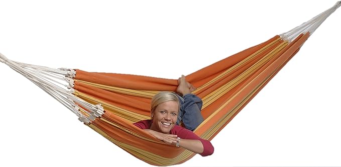 BYER OF MAINE Paradiso Hammock, Authentic Brazilian, Orange, Recycled Cotton/Polyester Blend, Double, 142" L x 68" W, Holds up to 400lbs