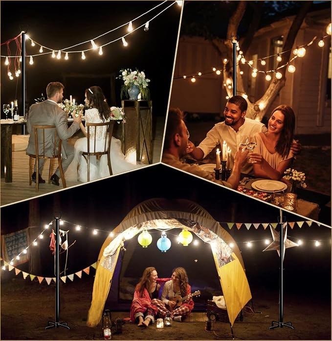 Queension 10FT Ground Base String Light Poles for Outdoor String Lights for Garden, Backyard, Patio Lighting Stand for Parties, Bistro & Weddings, 1 Pack | for Garden, Backyard, Patio Lighting Stand for Parties, Bistro & Weddings