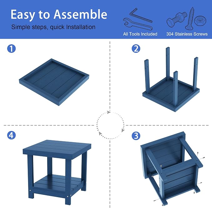 2-Tier HDPE Outdoor Square Side Table, Heavy-Duty Patio Side Table with Storage Shelf, Weather-Resistant Adirondack End Tables for Backyard, Pool, Porch, Garden, Lawn, Navy Blue