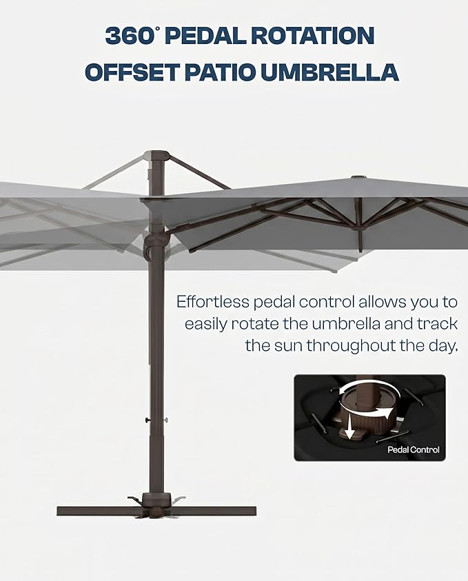 9x9 FT Square Cantilever Umbrella,Easy Tilt, Fade Resistant & 360° Rotation, Offset for Pool Deck Backyard Patiocharcoal gray (Base not Included)