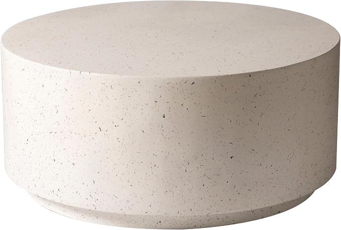 LeisureMod Minimalist Side Table Assembled 36” Round Modern Fiberstone Top Accent Table for Outdoor, Home, Living Room Terra Series in White