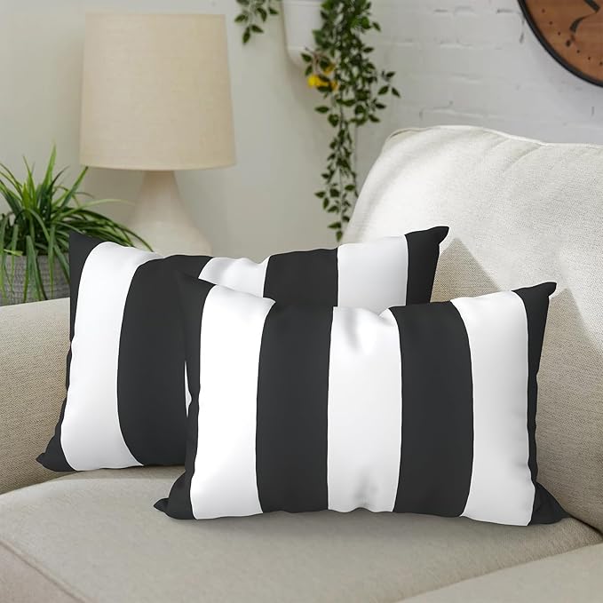 DYTXIII Pack of 2 Waterproof Outdoor Lumbar Pillow with Inserts, 12x20 in Rectangle Decorative Patio Throw Pillow for Home, Sofa,Bench and Patio Furniture, Cabana Black