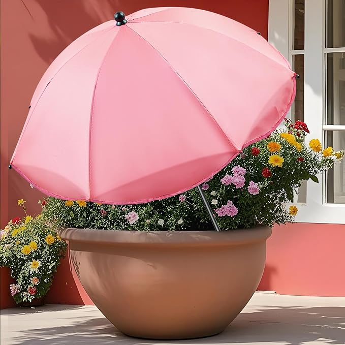 Voccos Upgraded Plant Umbrellas for Outdoor Plants 50" Tall 26" Canopy Adjustable Angle Garden Bed Shade Cover with Sturdy Metal Stake & UV Protection Plant Cover for Potted Plants Flower Pot