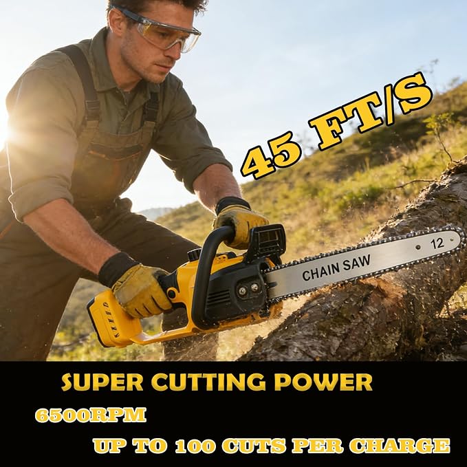 12" Cordless Chainsaw Compatible with Dewalt 20v Max Battery with Auto Oiler & Security Lock,Brushless Electric Chain saw for Wood Cutting, Tree Trimming (Battery Not Included)