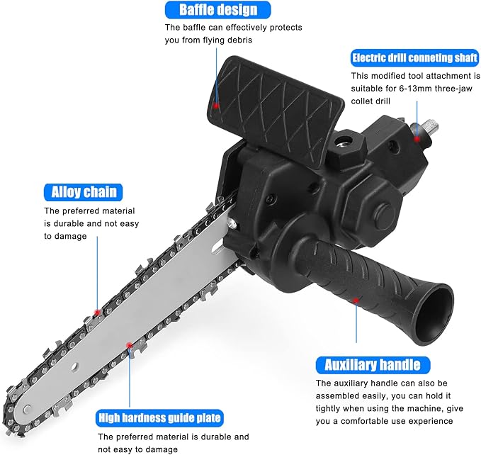 6 Inch Electric Drill Modified To Electric Chainsaw Tool Attachment Electric Chainsaws Accessory Practical Modification Tool Set Woodworking Cutting Tool