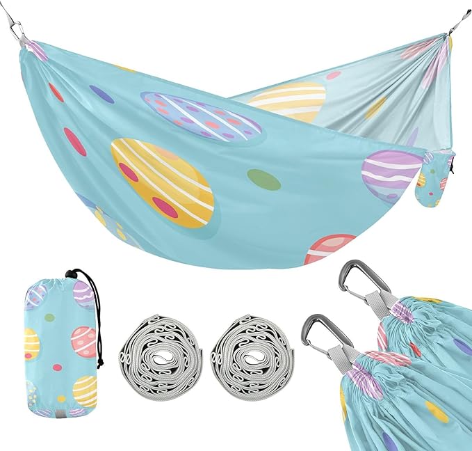 Hammocks for Outside Easter Colorful Eggs Camping Hammock Portable Hammocks with Tree Straps and Carry Bag Camping Accessories for Hiking Beach Outdoor