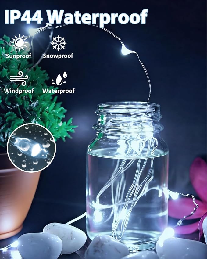 2 Pack 60 LED Fairy Lights Battery Operated with Timer, 20 FT Cool White | Cuttable Copper Wire, Waterproof Battery String Lights for Indoor Outdoor, Wedding, Bedroom, Home, DIY, Christmas Decorations