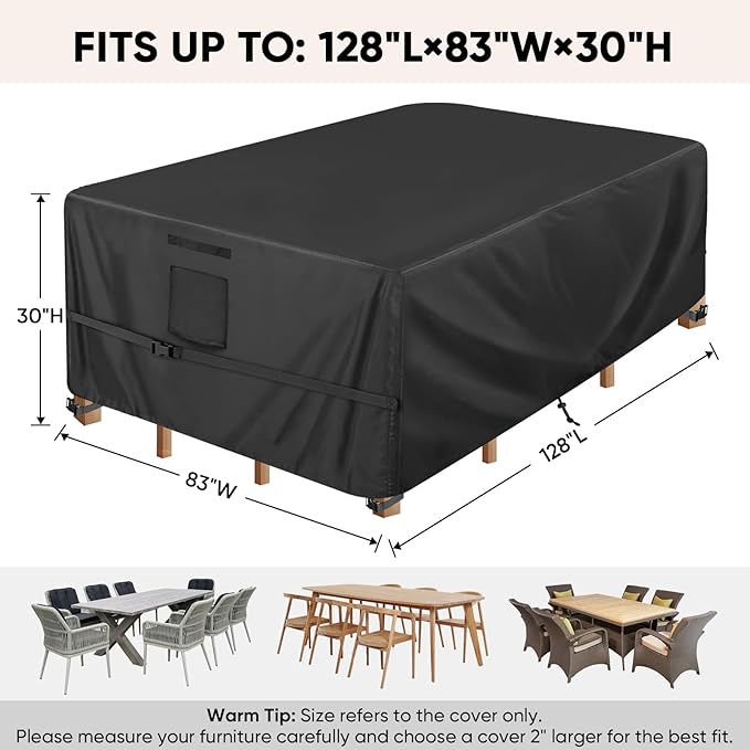BALEINE Patio Furniture Covers, Outdoor Furniture Covers Waterproof, Heavy Duty Oxford Patio Table Cover for Outdoor Table, Chair, Sofa, Desk (Black, 128"L x 83"W x 30"H)