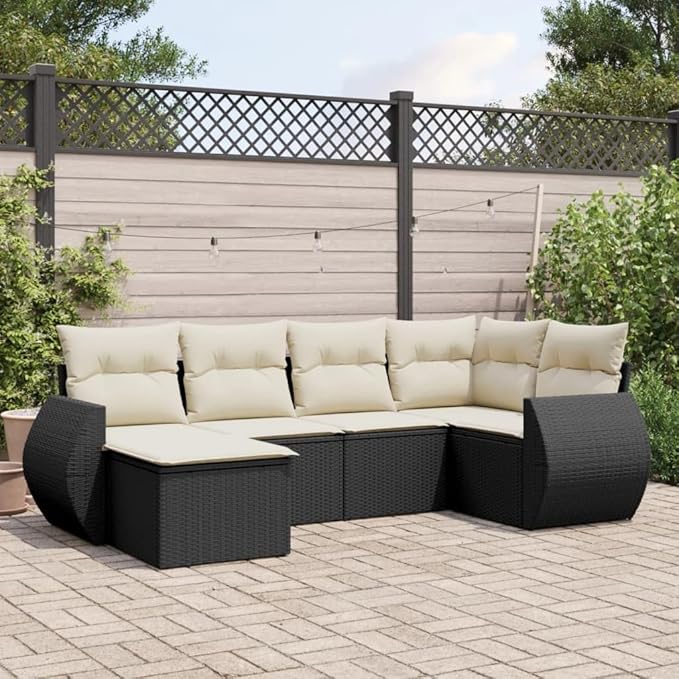 vidaXL Patio Sofa Set with Cushions 6 Piece, Outdoor Conversation Set, Sectional Sofa for Balcony Garden, Patio Furniture, Black Poly Rattan
