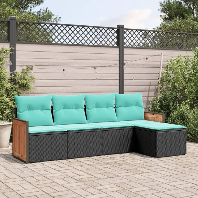 5 Piece Patio Sofa Set with Cushions, Sectional Sofa Outdoor Sofa Sets Patio Conversation Set Garden Lounge Set for Piazza Negotiation Area Garden Exhibition Black Poly Rattan