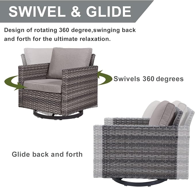 HUMMUH Patio Furniture Set with Fire Pit Table 41 in 55,000 BTU,5 Piece Wicker Outdoor Conversation Sets -Sturdy Outdoor Swivel Rocker Chairs Patio Sofa for Porch,Garden,Backyard
