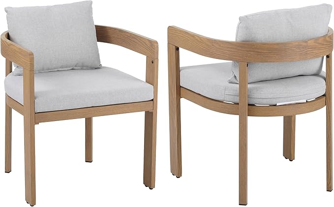 Merax 7 Piece Outdoor Patio Dining Set for 6, Patio Furniture Set with 6 Teak Finished Aluminum Dining Chair with Light Gray Cushions & Acacia Wood Table, Patio Conversation Set for Desk Garden