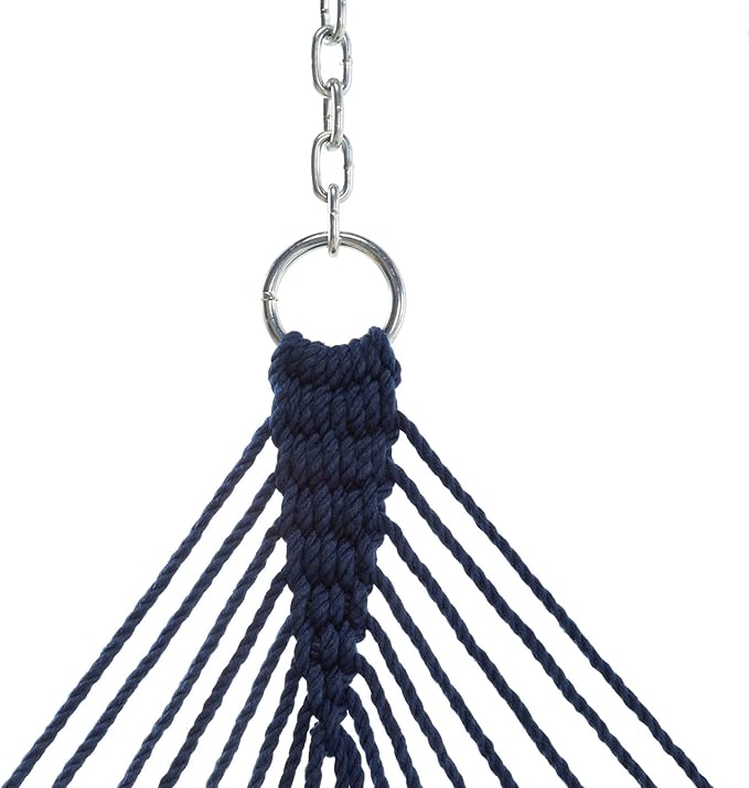 Hatteras Hammocks Small Navy DuraCord Rope Hammock – 11 ft. x 45 in., 450 lb Capacity, Cumaru Spreader Bar, Zinc-Plated Hardware, Handcrafted in The USA