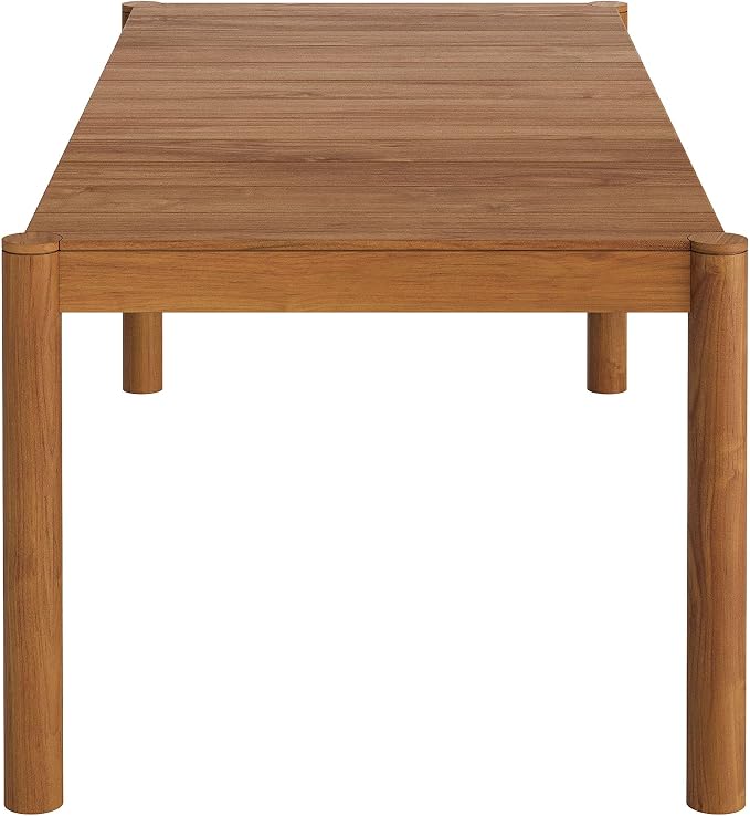 Modway Eleni 89-Inch Outdoor Teak Wood Dining Table in Natural – Rectangular Patio Dining Table with Slatted Top for Patios, Decks, Or Gardens