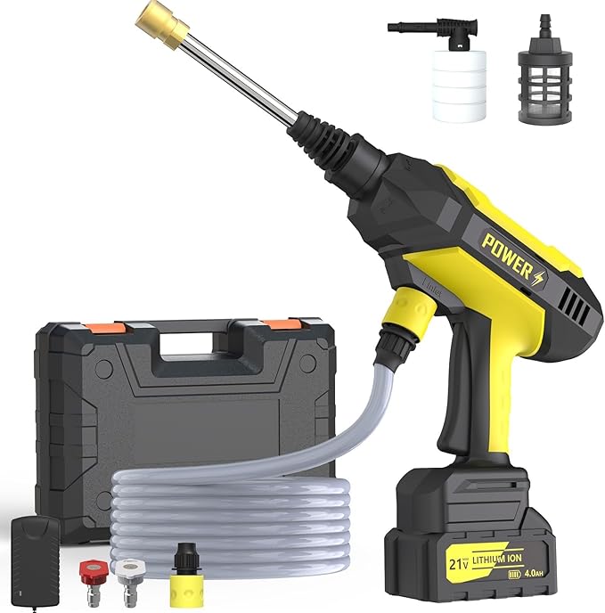 950PSI CordlessPowerWasher with Foam Cannon for Car, Lane, Patio Cleaning, Yellow