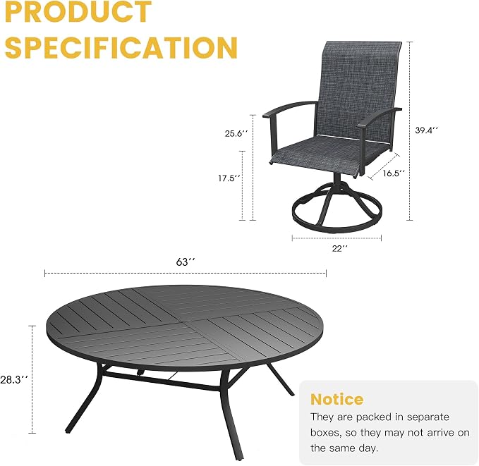 VICLLAX Outdoor Table and Chairs Set of 8, Metal Patio Dining Set-63 Round Dining Table and 8 Swivel Chairs for Deck, Lawn and Garden, Black Table and Chairs