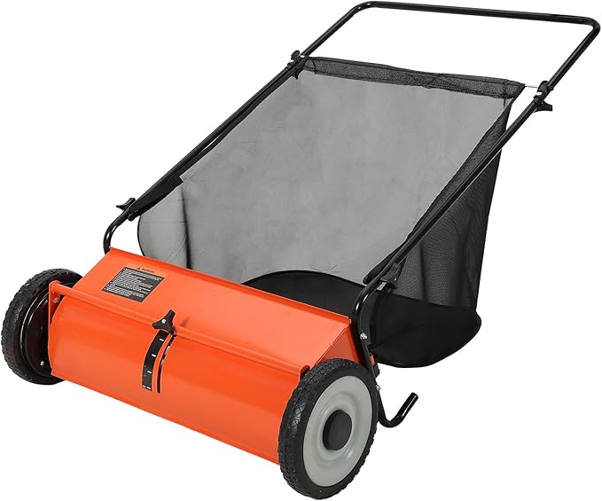 Heavy-Duty 26-Inch Hand-Push Lawn Sweeper with 7 Cu.ft. Collection Bag & Adjustable Brush Reel - Ideal for Picking Up Grass, Leaves, and Yard Debris on Any Terrain