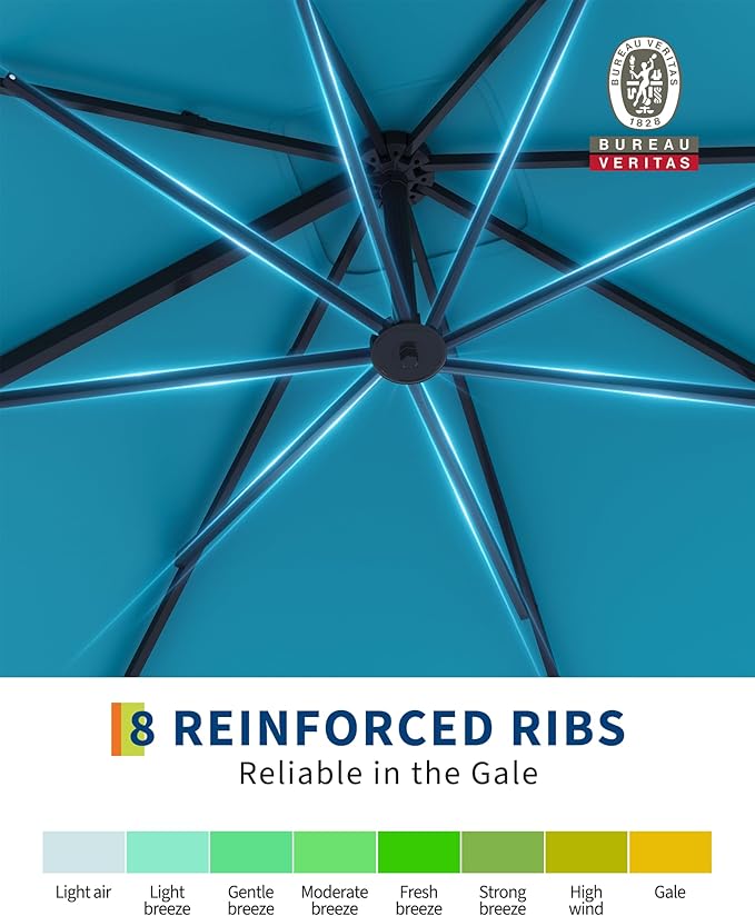 GarveeLife Large Cantilever Patio Umbrella, 10 ft X 10 ft Heavy Duty Aluminum Cantilever Offset Outdoor Umbrella with 360-Degree Rotation for Backyard, Deck, Pool (Turquoise Blue)