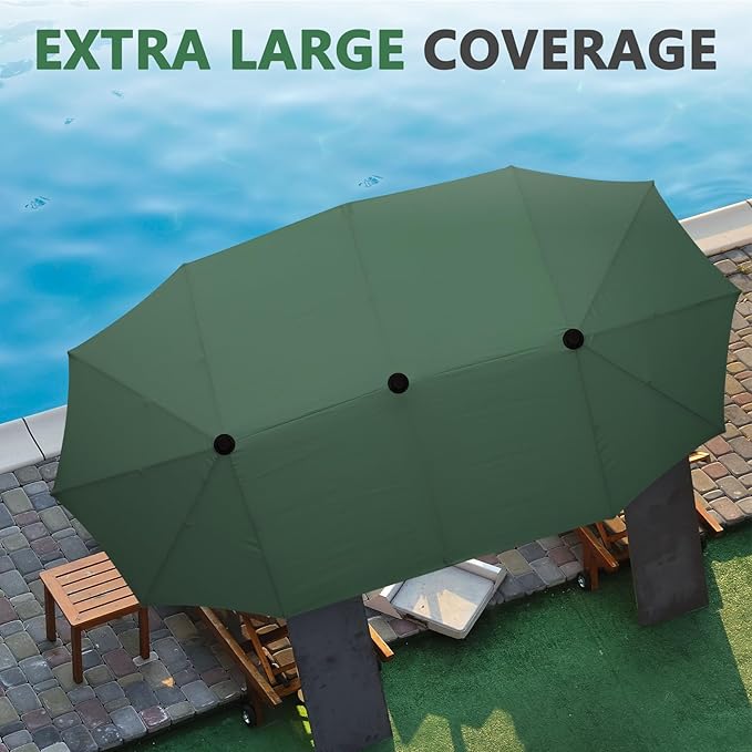 13Ft Large Patio Umbrella Outdoor Double-Sided Market Umbrella w/Easy Crank for Yard, Poolside, Deck, Green