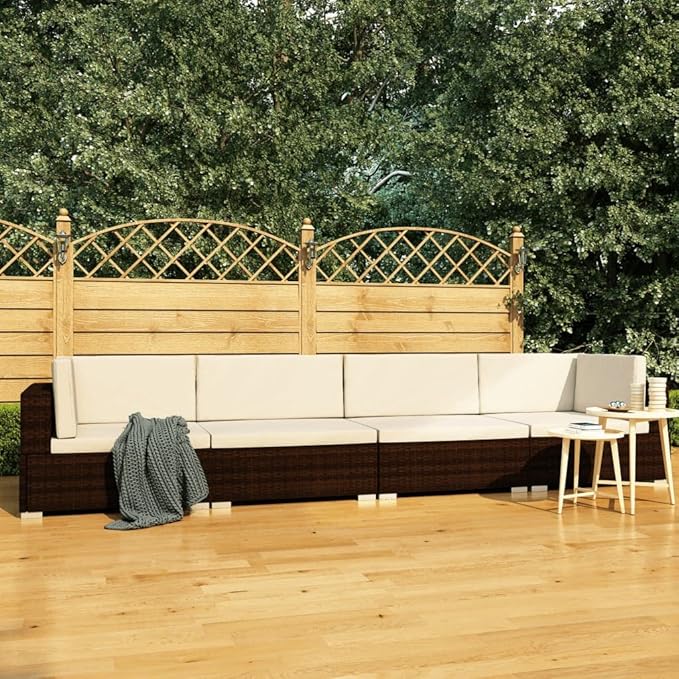 Patio Sofa Set with Cushions,Outdoor Patio Furniture,Conversation Furniture,Patio Furniture Sets,for Terrace,Garden,Backyard,4 Piece Poly Rattan Brown