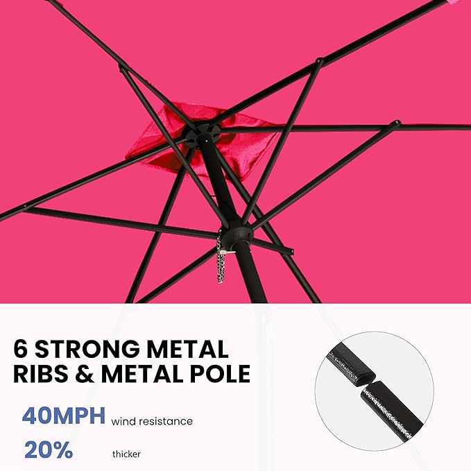 6.5x10FT Rectangular Patio Umbrella with Push Button Tilt & Crank Lift for Garden,UV Protection Outdoor Umbrella for Deck,Pool and Yard,Pink
