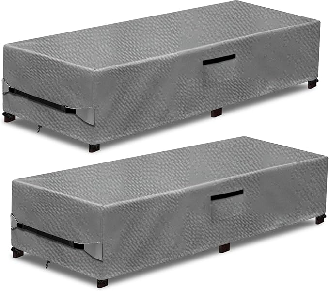 Outdoor Chaise Lounge Covers 2 Pack,Heavy Duty 600D Tear-Resistant Lounge Chair Cover Waterproof Outdoor,All-Weather Protection Patio Chaise Lounge Covers,80" L x 28" W x 14" H,Grey