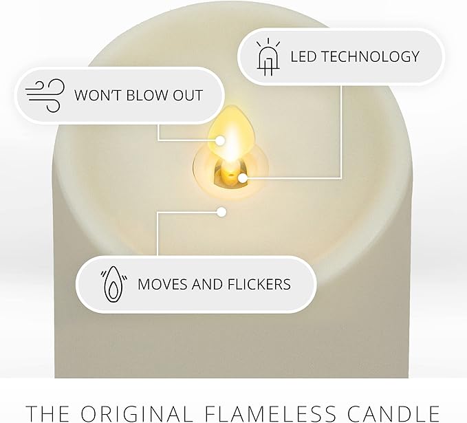 Luminara Realistic Artificial Moving Flame Outdoor Pillar Candle - Moving Flame LED Battery Operated Lights for Outside Christmas, Thanksgiving - Remote Ready - Remote Sold Separately - 3.25" x 4.5"