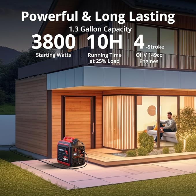 AMERISUN 3800-Watt Portable Inverter Generator, Quiet Technology, RV Ready 30A Outlet, Camping, Home use