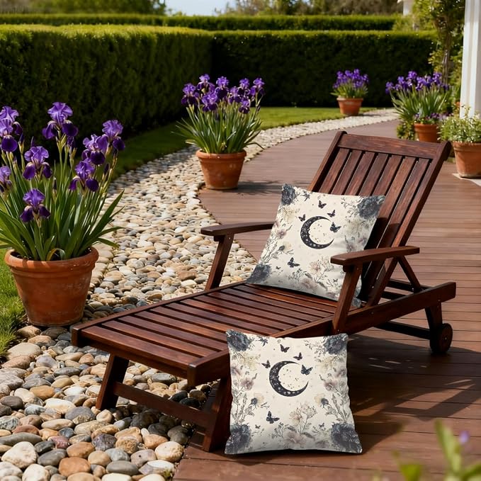 20x20 Inch Outdoor Pillow Covers Set of 2 Waterproof Throw Pillow Covers Decorative Couch Cushion Covers Boho Moon Floral Square Pillowcases Protectors for Patio Garden Sofa