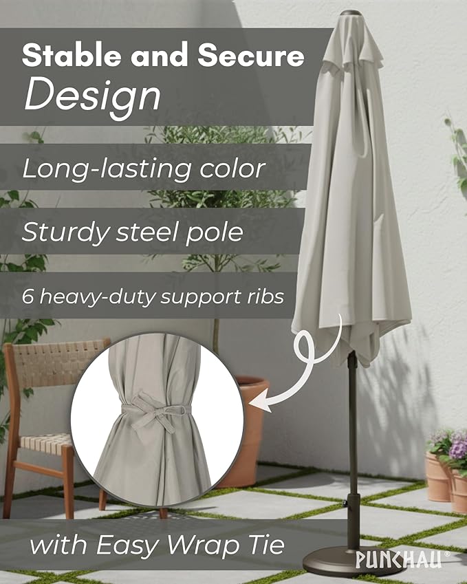 6 Ft Outdoor Patio Umbrella - Outdoor Umbrella for Patio, Pool, Table, Garden, Deck, & Beach - Easy Open/Close Crank and Push Button Tilt Adjustment - Beige Market Umbrellas