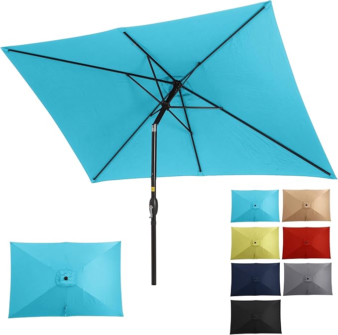 Wisteria Lane 6.5' x 10' Patio Umbrella, Rectangular Patio Umbrella, Metal Pole Square Outdoor Umbrella with Crank and Push Button Tilt, Large Outdoor Umbrella with Polyester Canopy