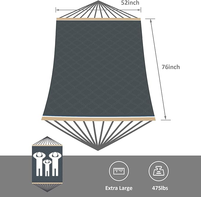 SUNCREAT Large Rope Hammock with Polyester Pad and Pillow, 12 FT Stand, Heavy Duty Carrying Bag Hammock Bag with Zipper