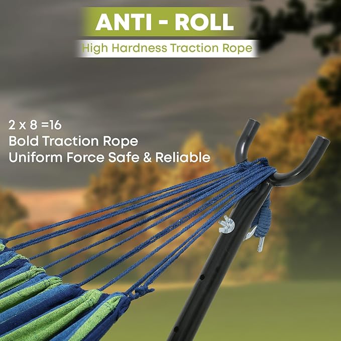 Double Hammock with Space Saving Steel Stand,(450 lb Capacity - Premium Carry Bag Included),Portable Hammock with Heavy Duty Steel Stand for Backyard,Camping or Garden,Blue