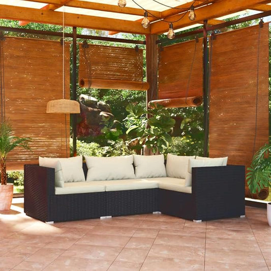 4 Piece Patio Lounge Set with CushionsOutdoor Dining Chairs,Patio Furniture Set,Outdoor Sectional Sofa,Patio Conversation Seat,Outdoor Seating,Modern Style,for Garden,Backyard, Poly Rattan Black