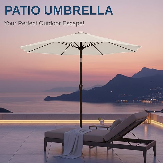 11FT Patio Umbrella, Outdoor Umbrella with with 8 Sturdy Fiberglass Ribs,Market Table Umbrella with Push Button Tilt and Crank,Suit for Backyard,Garden,Pool,Deck(Creamy-white)