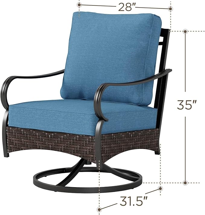 PHI VILLA Swivel Patio Sofa Chairs - 2 PCS Outdoor Swivel Rocker Armchairs, Patio Seating with High Back Deep Seat for Porch Deck Balcony